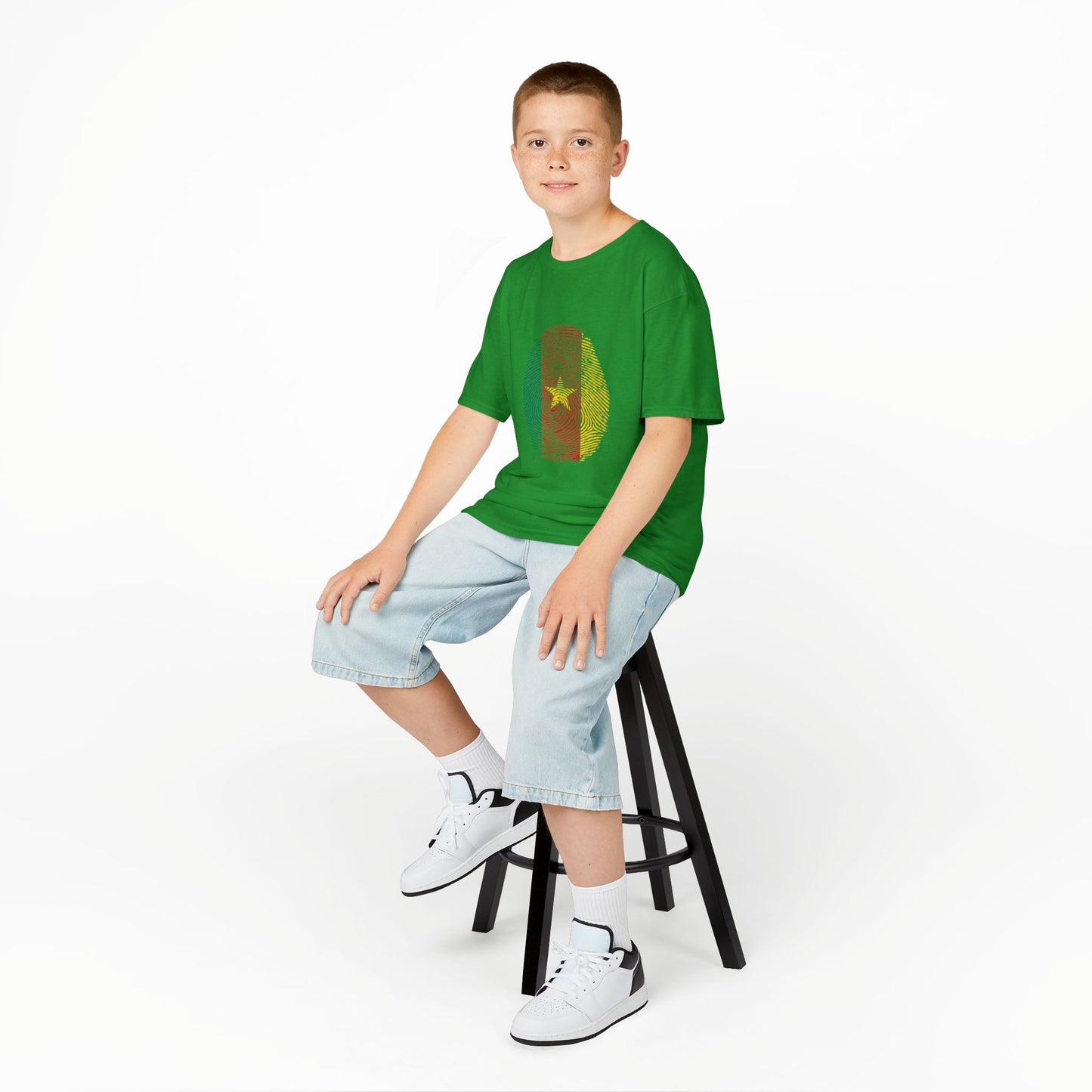 CAMEROON Fingerprint flag Soccer World Cup Fan T-Shirt (KIDS - UNISEX)