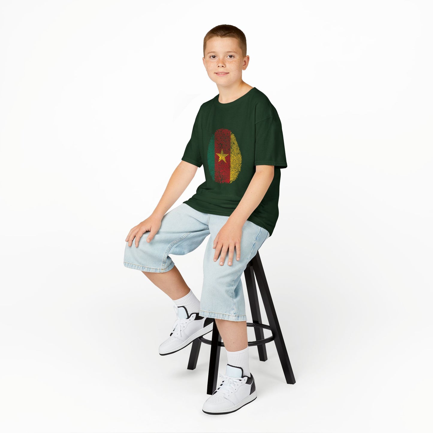 CAMEROON Fingerprint flag Soccer World Cup Fan T-Shirt (KIDS - UNISEX)