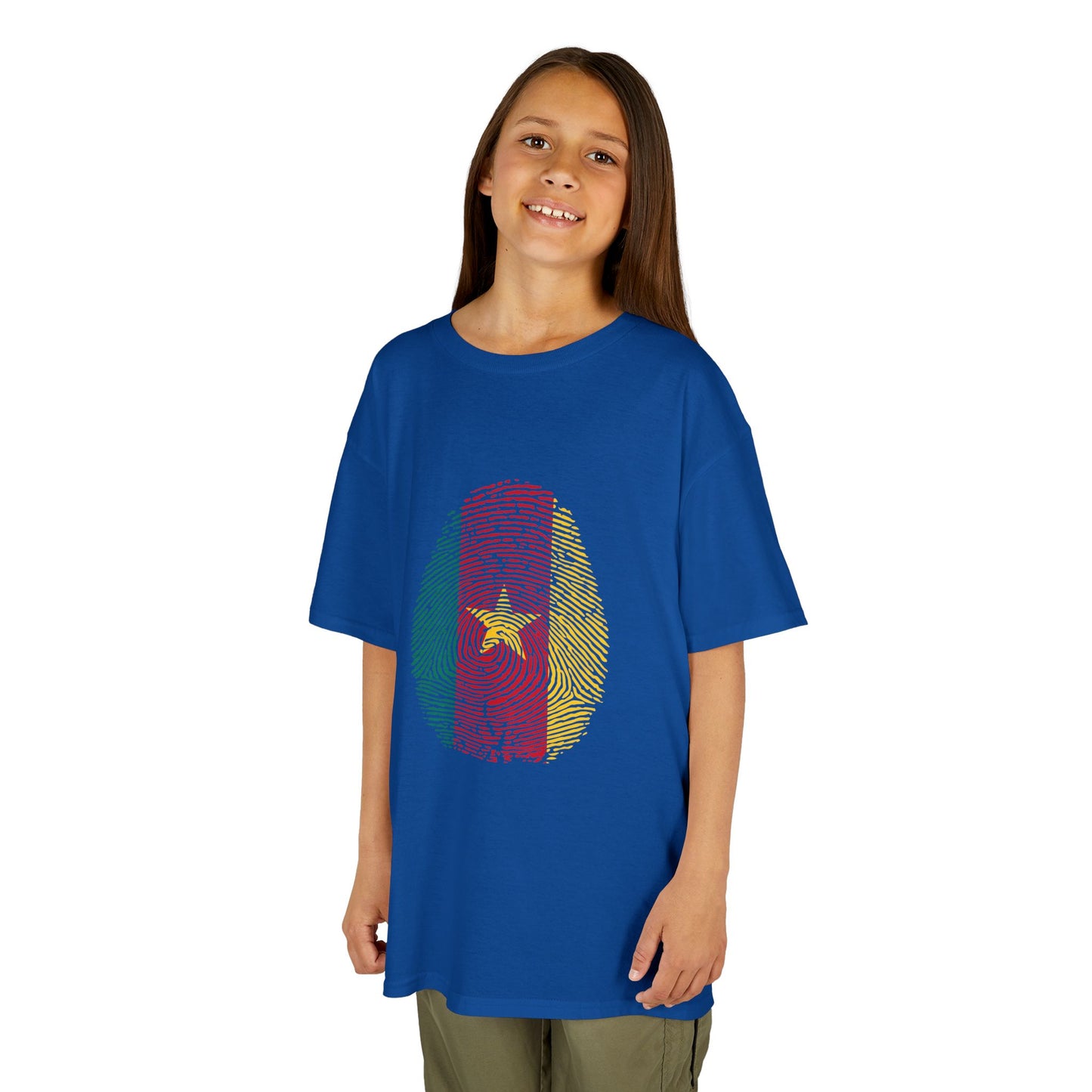 CAMEROON Fingerprint flag Soccer World Cup Fan T-Shirt (KIDS - UNISEX)