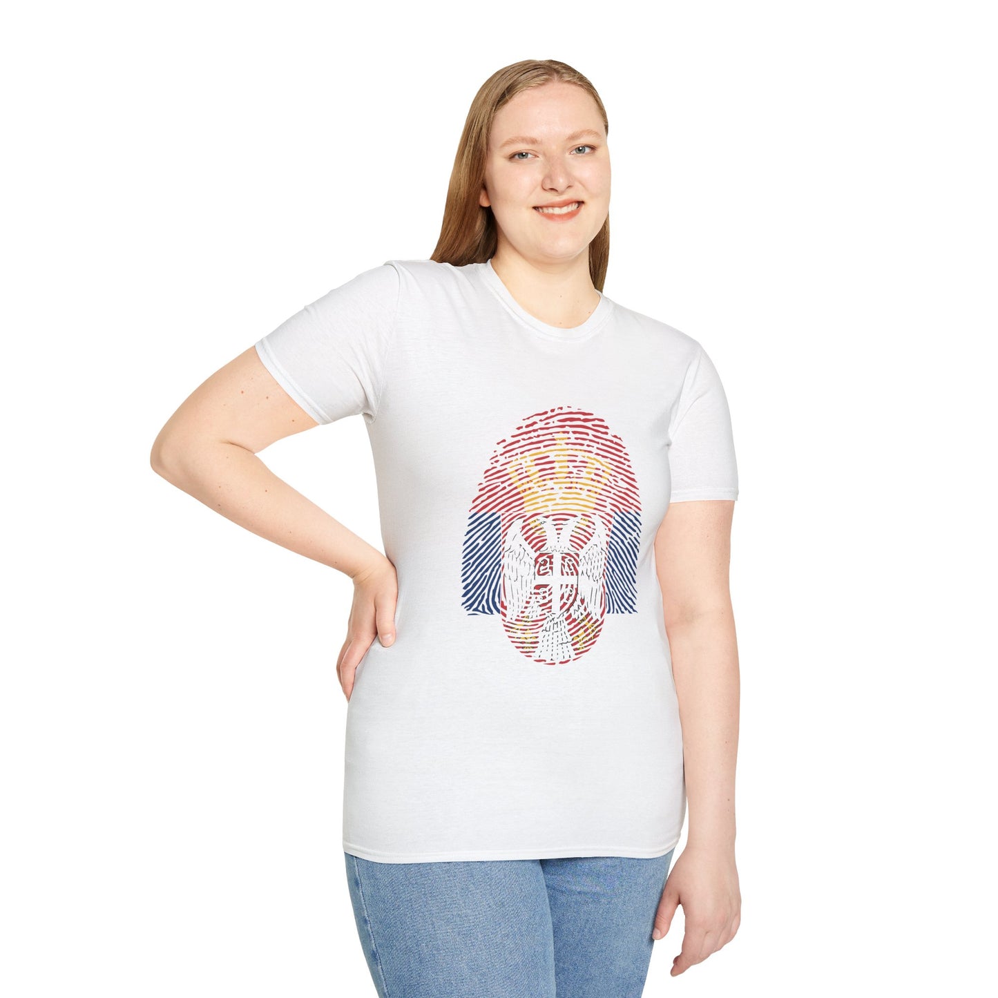 SERBIA Fingerprint flag Soccer World Cup Fan T-Shirt (WOMEN)