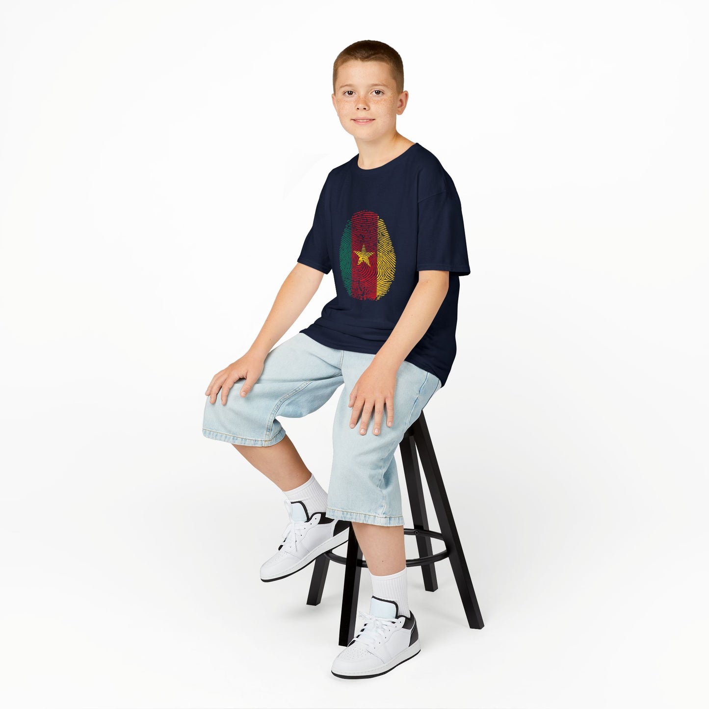 CAMEROON Fingerprint flag Soccer World Cup Fan T-Shirt (KIDS - UNISEX)