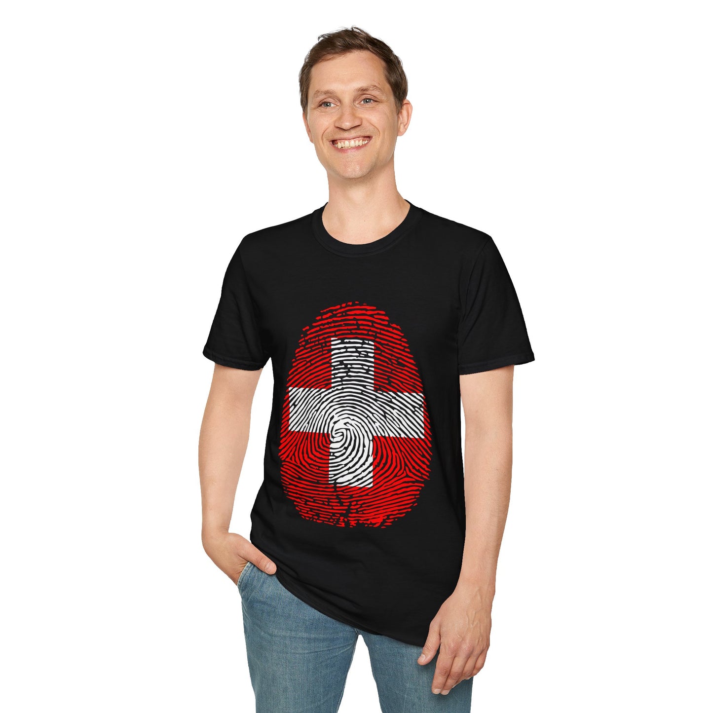 SWITZERLAND Fingerprint flag Soccer World Cup Fan T-Shirt (MEN)