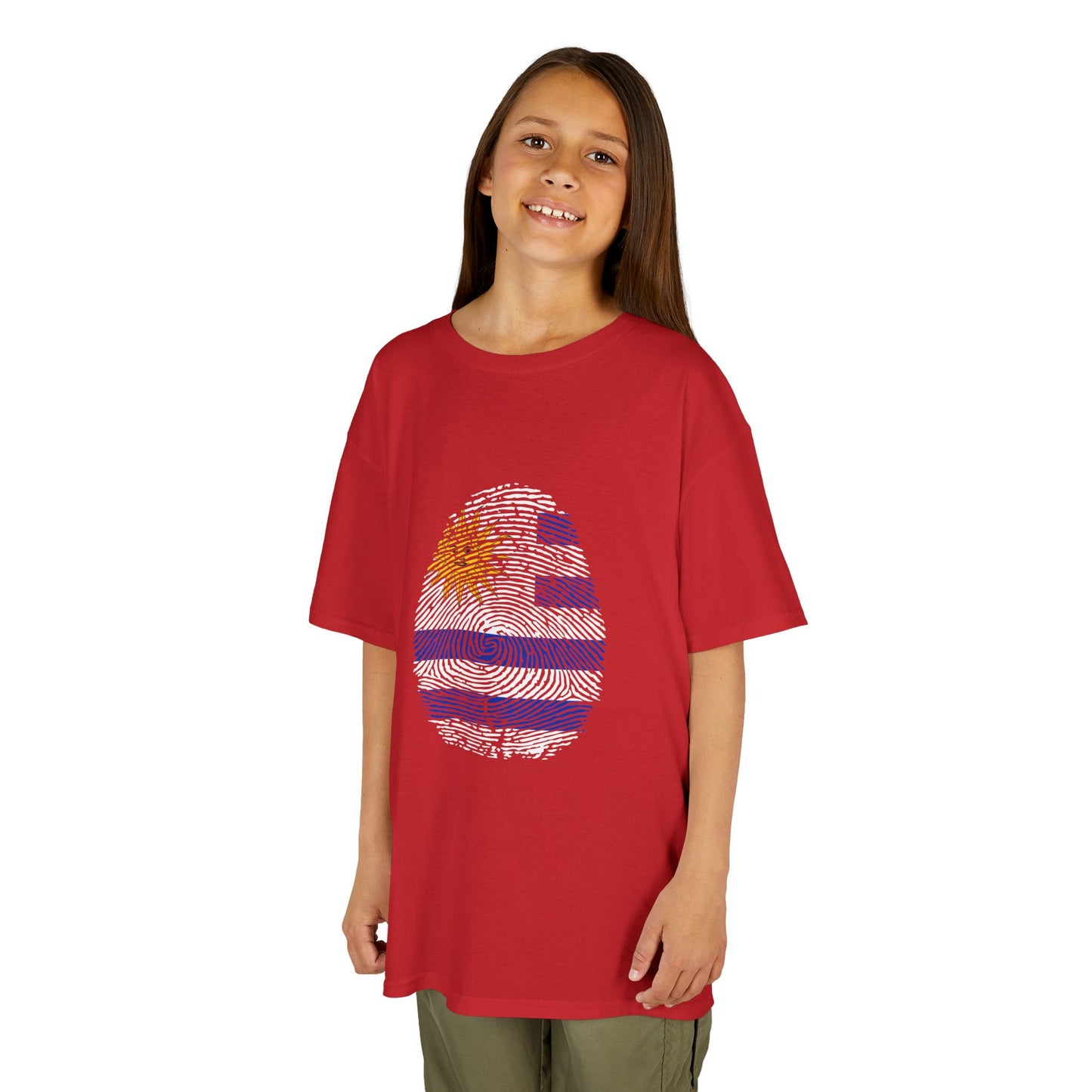 URUGUAY Fingerprint flag Soccer World Cup Fan T-Shirt (KIDS - UNISEX)