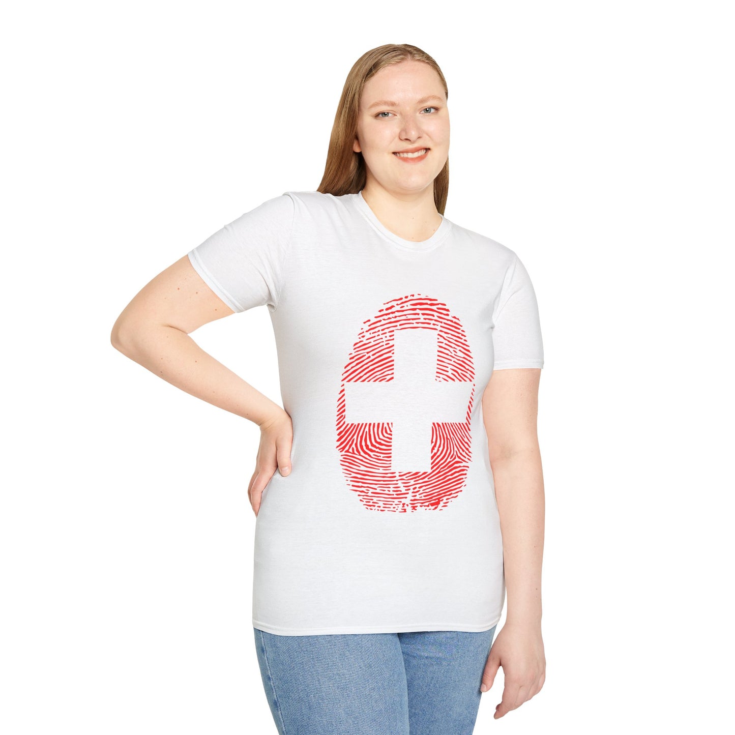 SWITZERLAND Fingerprint flag Soccer World Cup Fan T-Shirt (WOMEN)