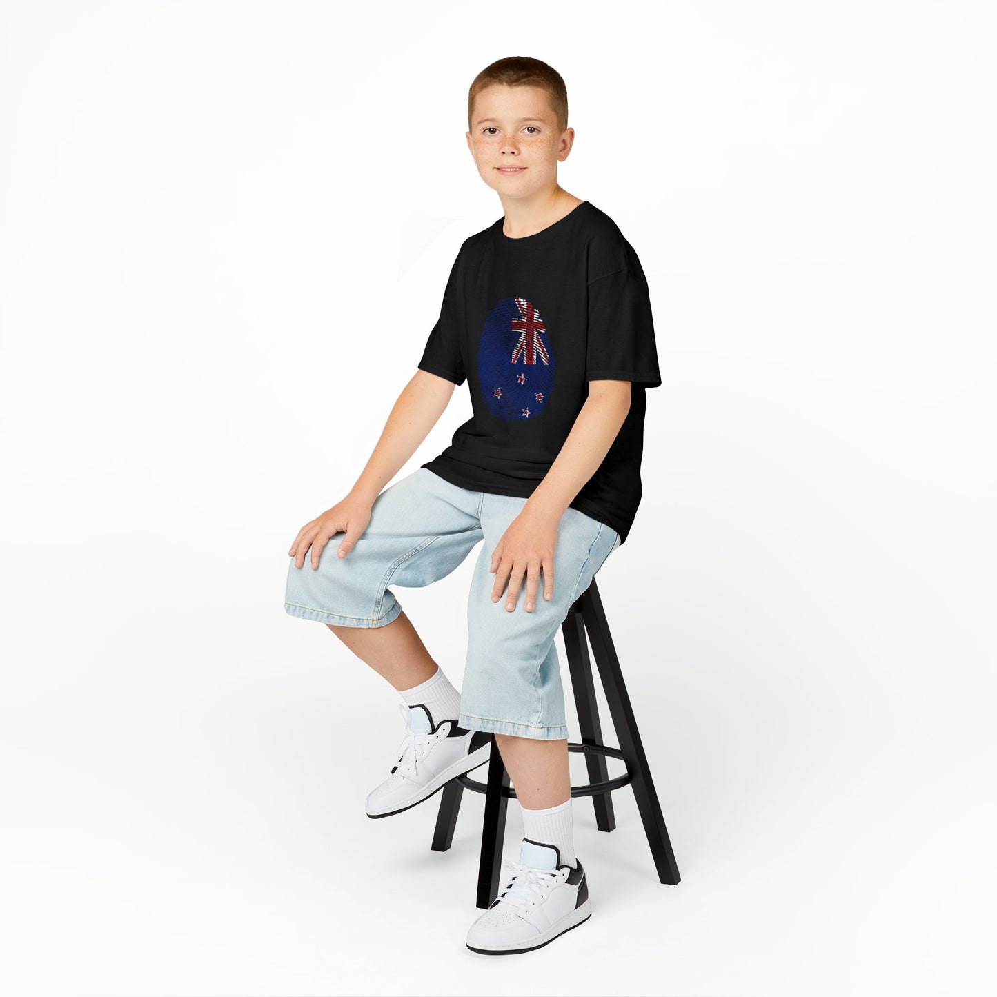 NEW ZEALAND Fingerprint flag Soccer World Cup Fan T-Shirt (KIDS - UNISEX)