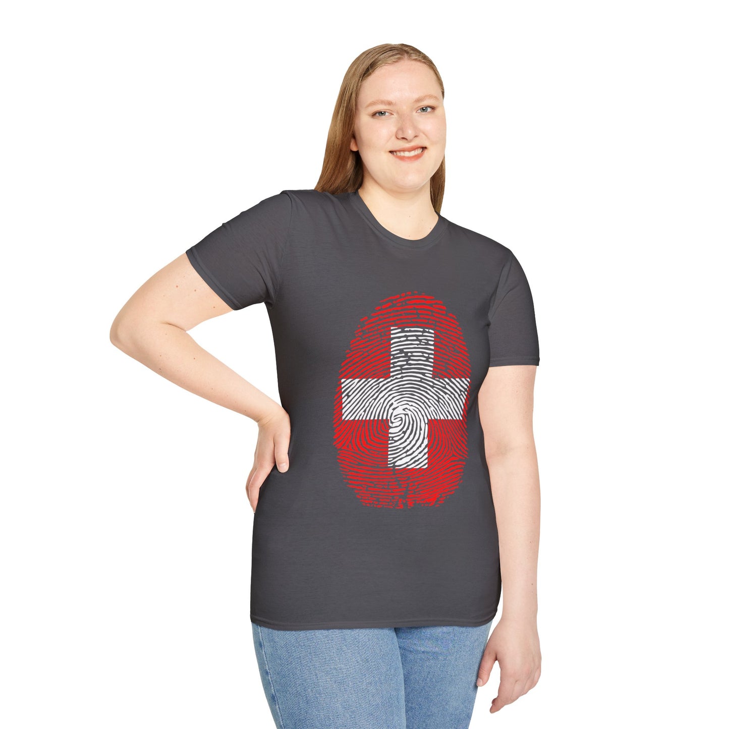 SWITZERLAND Fingerprint flag Soccer World Cup Fan T-Shirt (WOMEN)