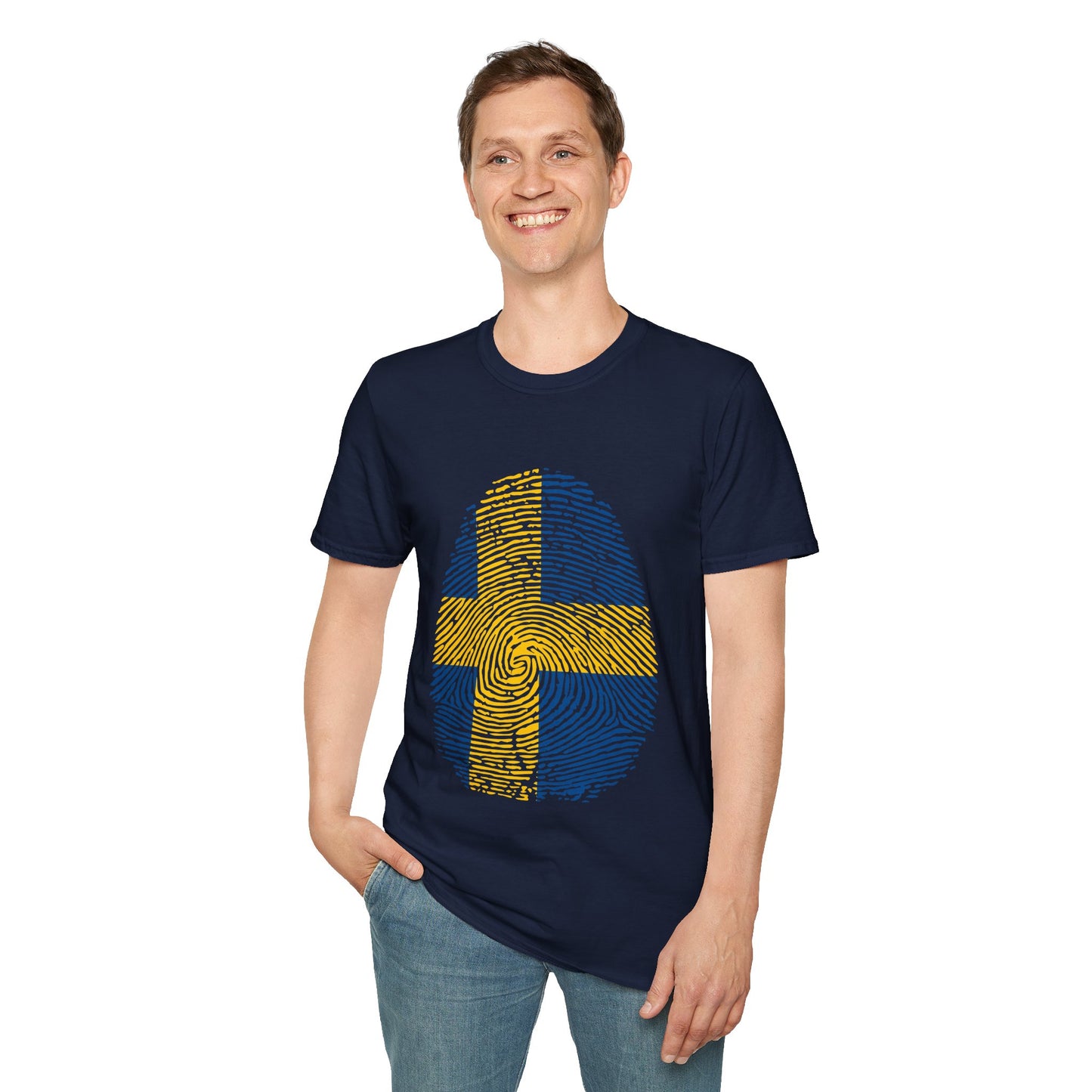 SWEDEN Fingerprint flag Soccer World Cup Fan T-Shirt (MEN)