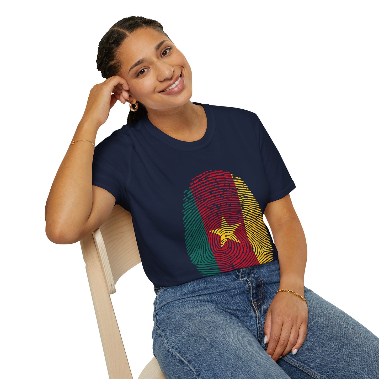 CAMEROON Fingerprint flag Soccer World Cup Fan T-Shirt (WOMEN)