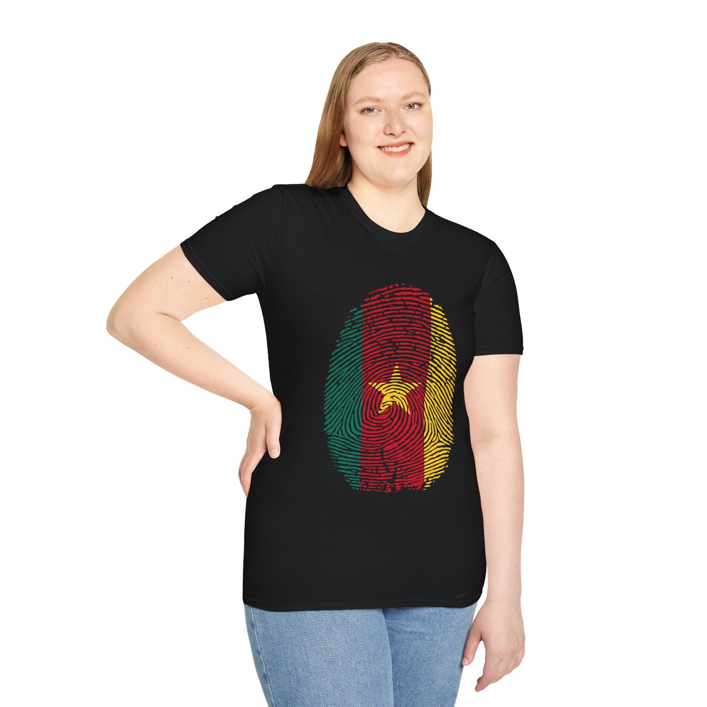CAMEROON Fingerprint flag Soccer World Cup Fan T-Shirt (WOMEN)