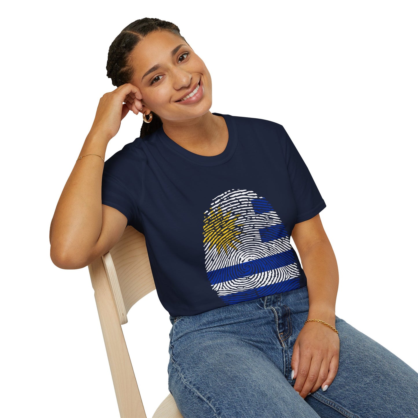 URUGUAY Fingerprint flag Soccer World Cup Fan T-Shirt (WOMEN)