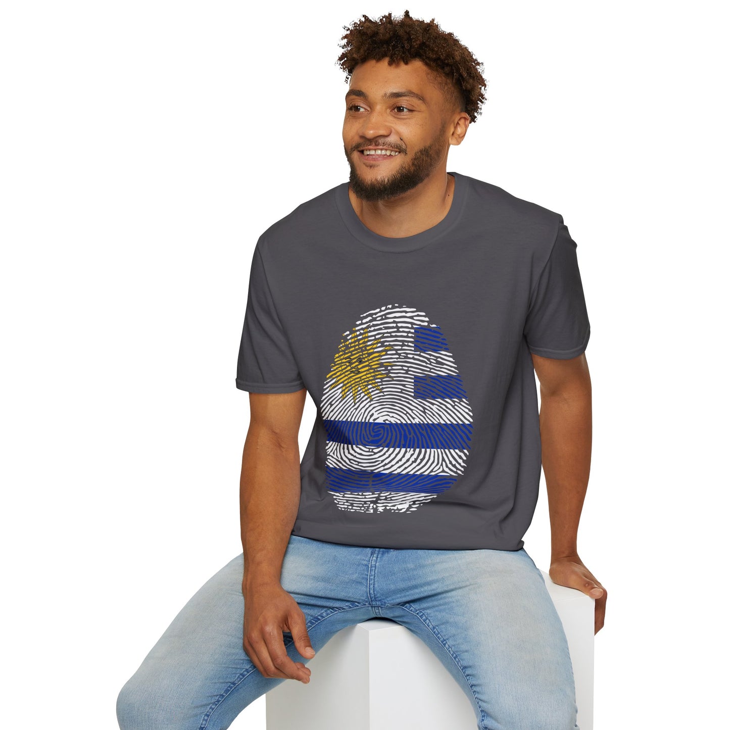 URUGUAY Fingerprint flag Soccer World Cup Fan T-Shirt (MEN)