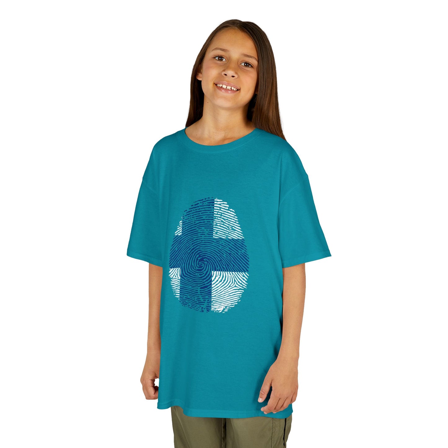 FINLAND Fingerprint flag Soccer World Cup Fan T-Shirt (KIDS - UNISEX)