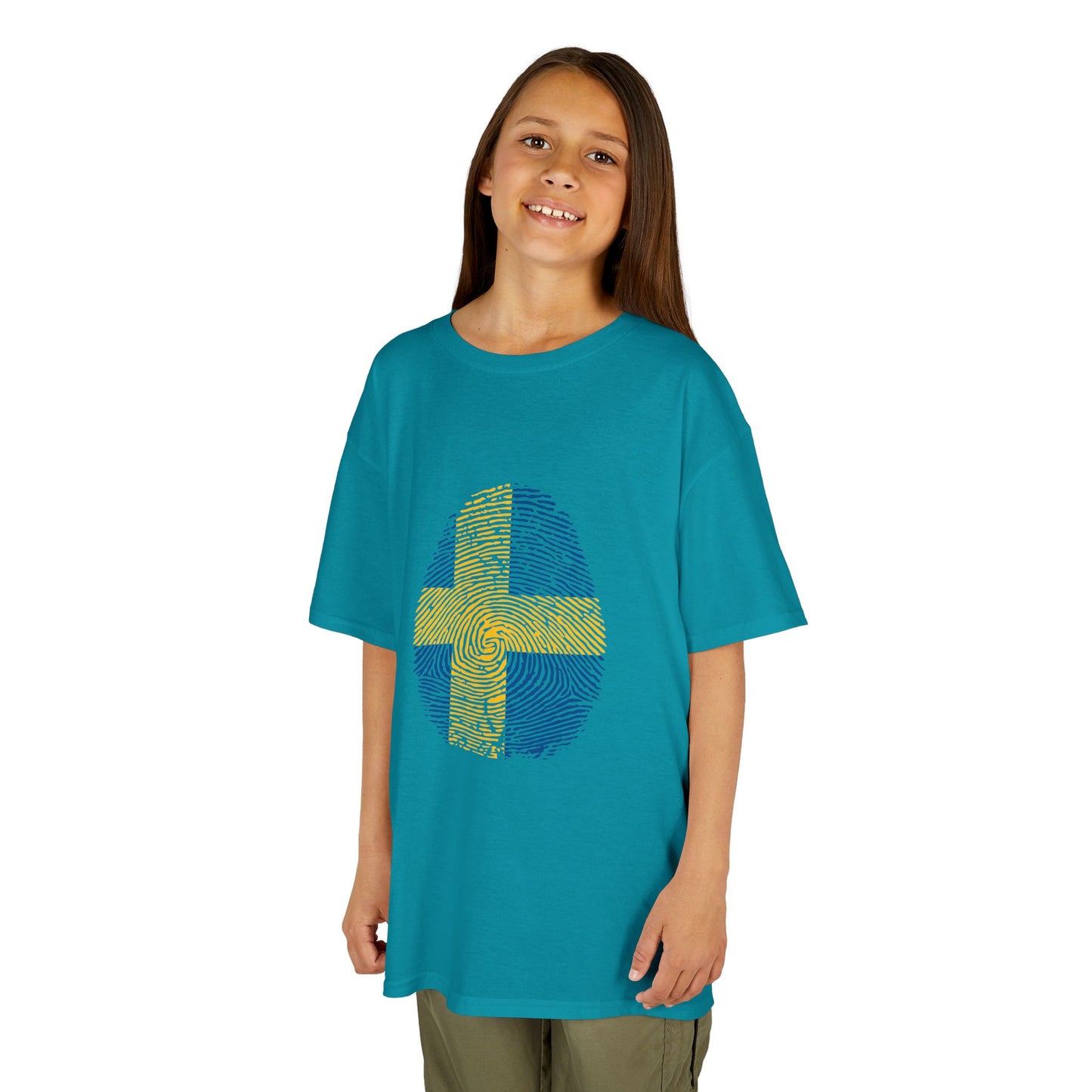 SWEDEN Fingerprint flag Soccer World Cup Fan T-Shirt (KIDS - UNISEX)