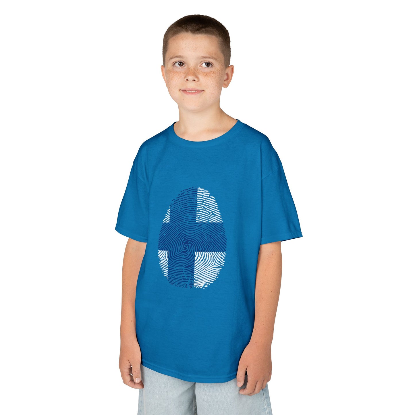 FINLAND Fingerprint flag Soccer World Cup Fan T-Shirt (KIDS - UNISEX)