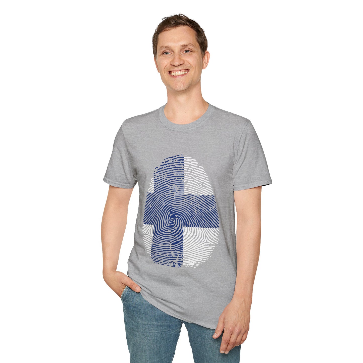 FINLAND Fingerprint flag Soccer World Cup Fan T-Shirt (MEN)