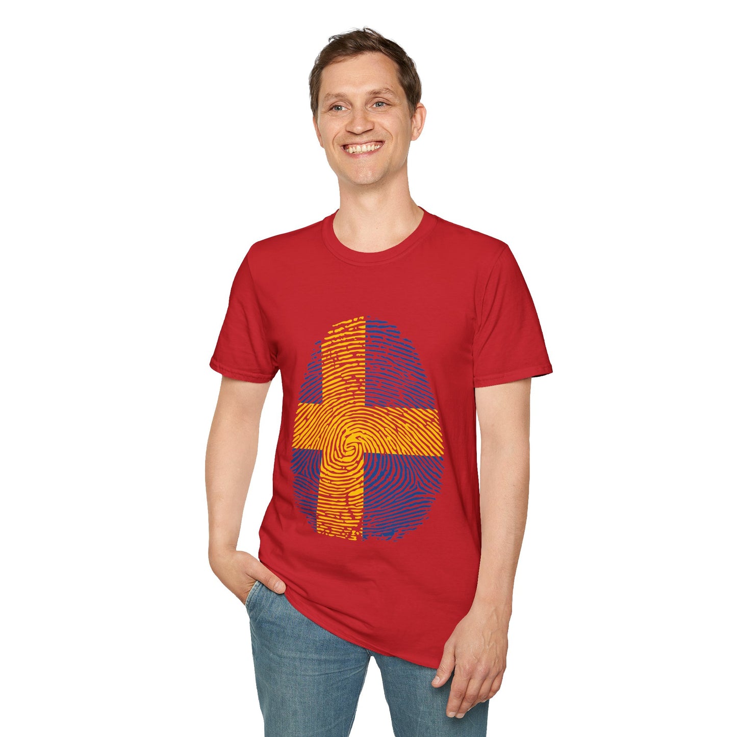 SWEDEN Fingerprint flag Soccer World Cup Fan T-Shirt (MEN)