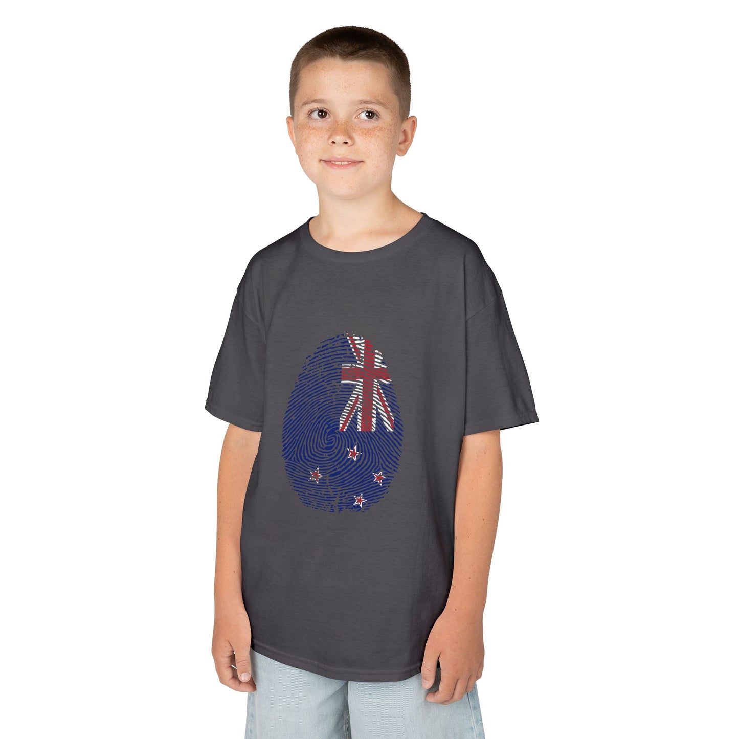 NEW ZEALAND Fingerprint flag Soccer World Cup Fan T-Shirt (KIDS - UNISEX)