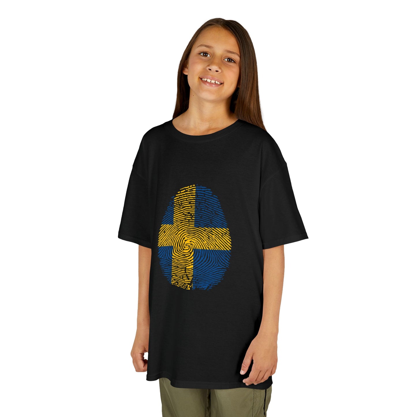 SWEDEN Fingerprint flag Soccer World Cup Fan T-Shirt (KIDS - UNISEX)