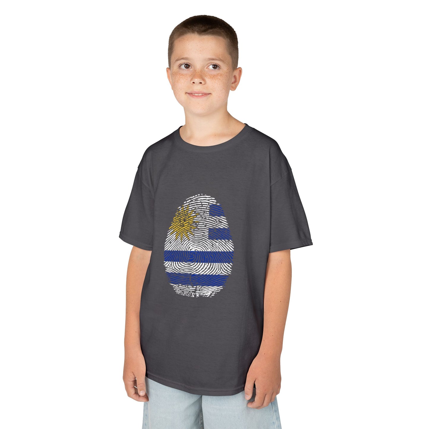 URUGUAY Fingerprint flag Soccer World Cup Fan T-Shirt (KIDS - UNISEX)