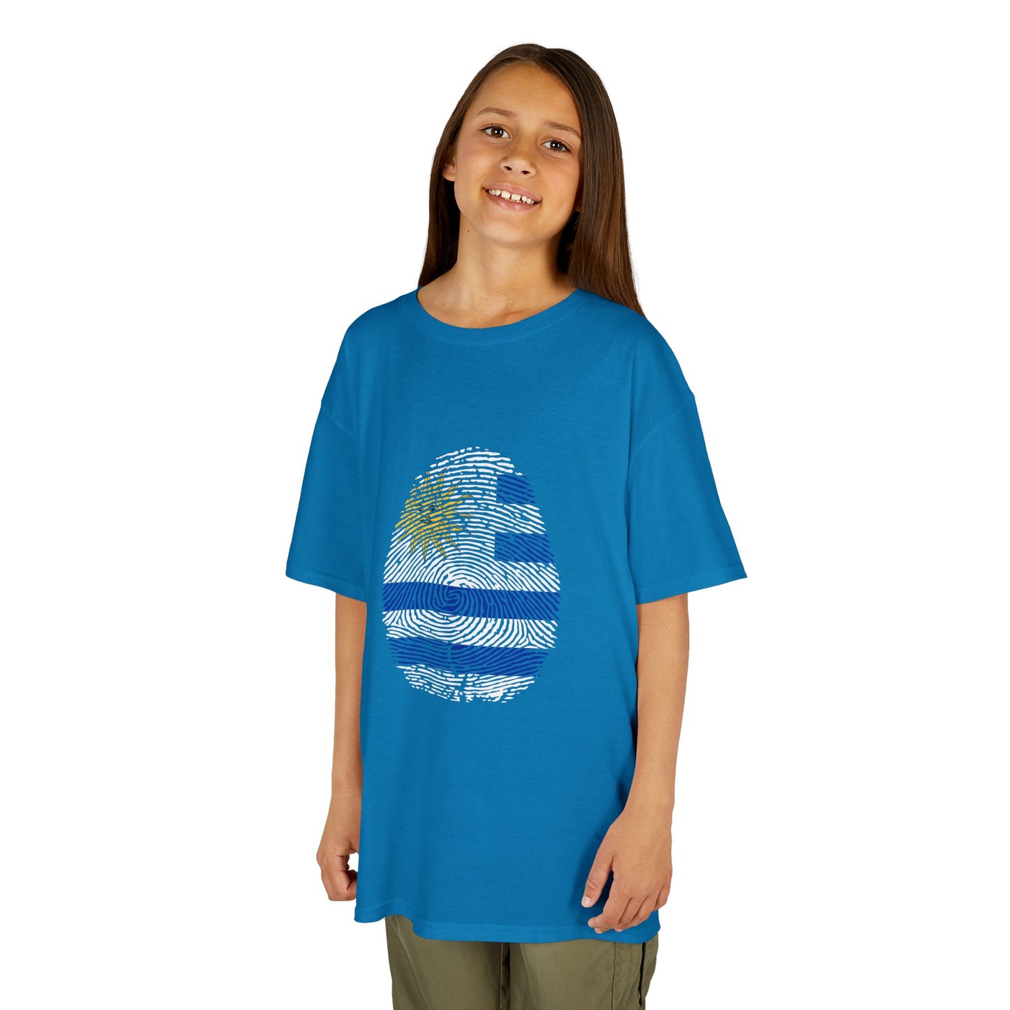 URUGUAY Fingerprint flag Soccer World Cup Fan T-Shirt (KIDS - UNISEX)