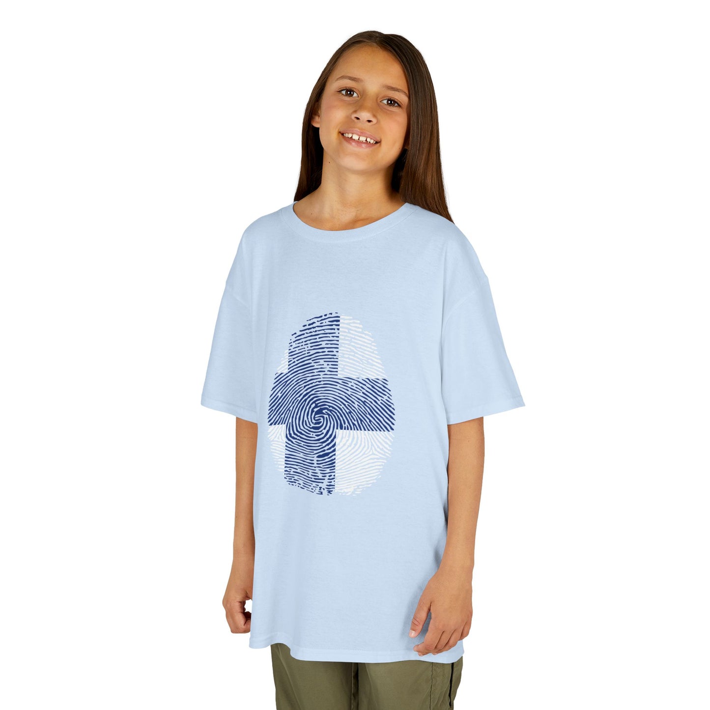 FINLAND Fingerprint flag Soccer World Cup Fan T-Shirt (KIDS - UNISEX)