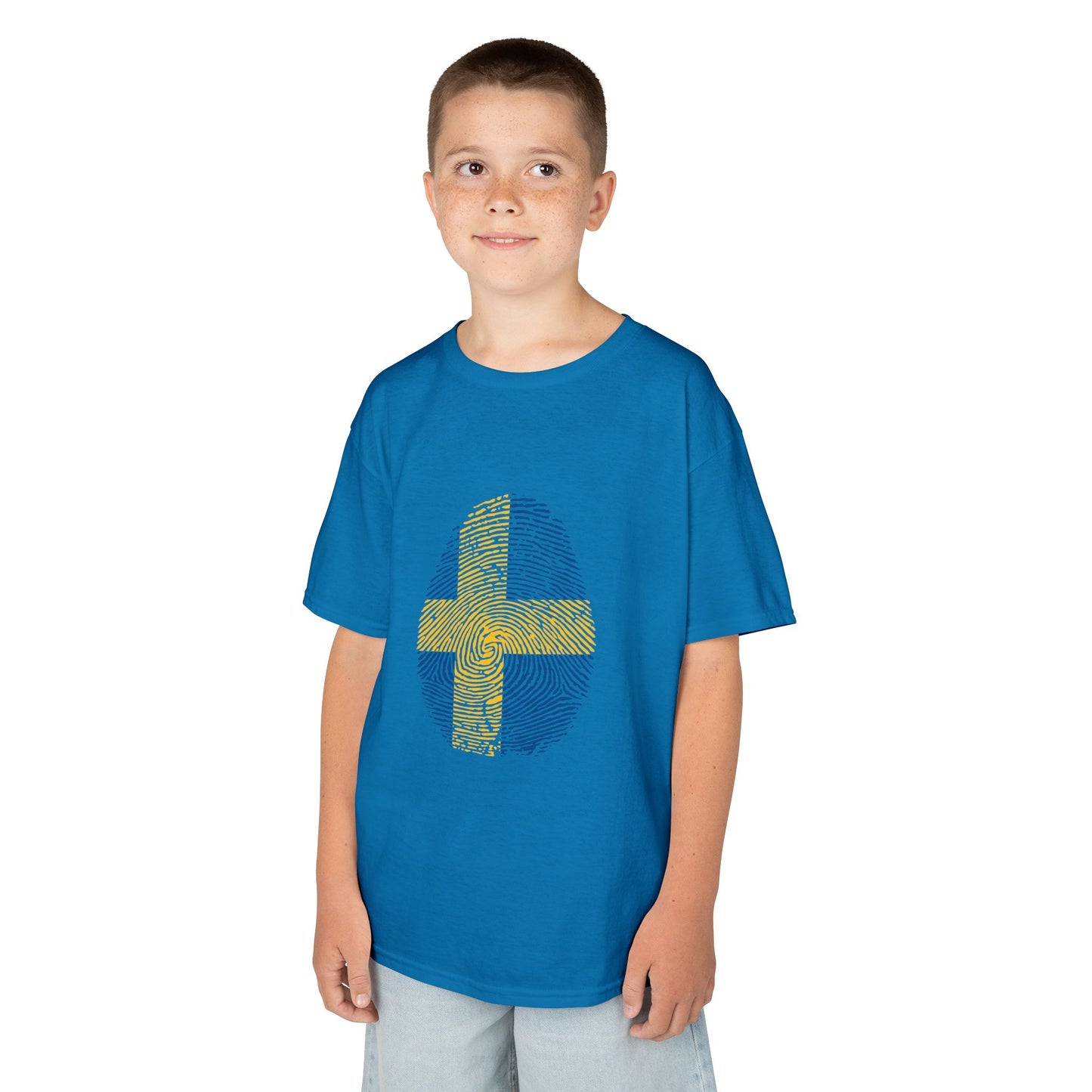 SWEDEN Fingerprint flag Soccer World Cup Fan T-Shirt (KIDS - UNISEX)