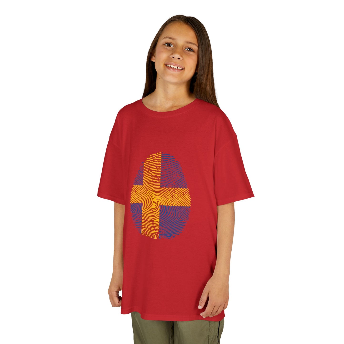 SWEDEN Fingerprint flag Soccer World Cup Fan T-Shirt (KIDS - UNISEX)