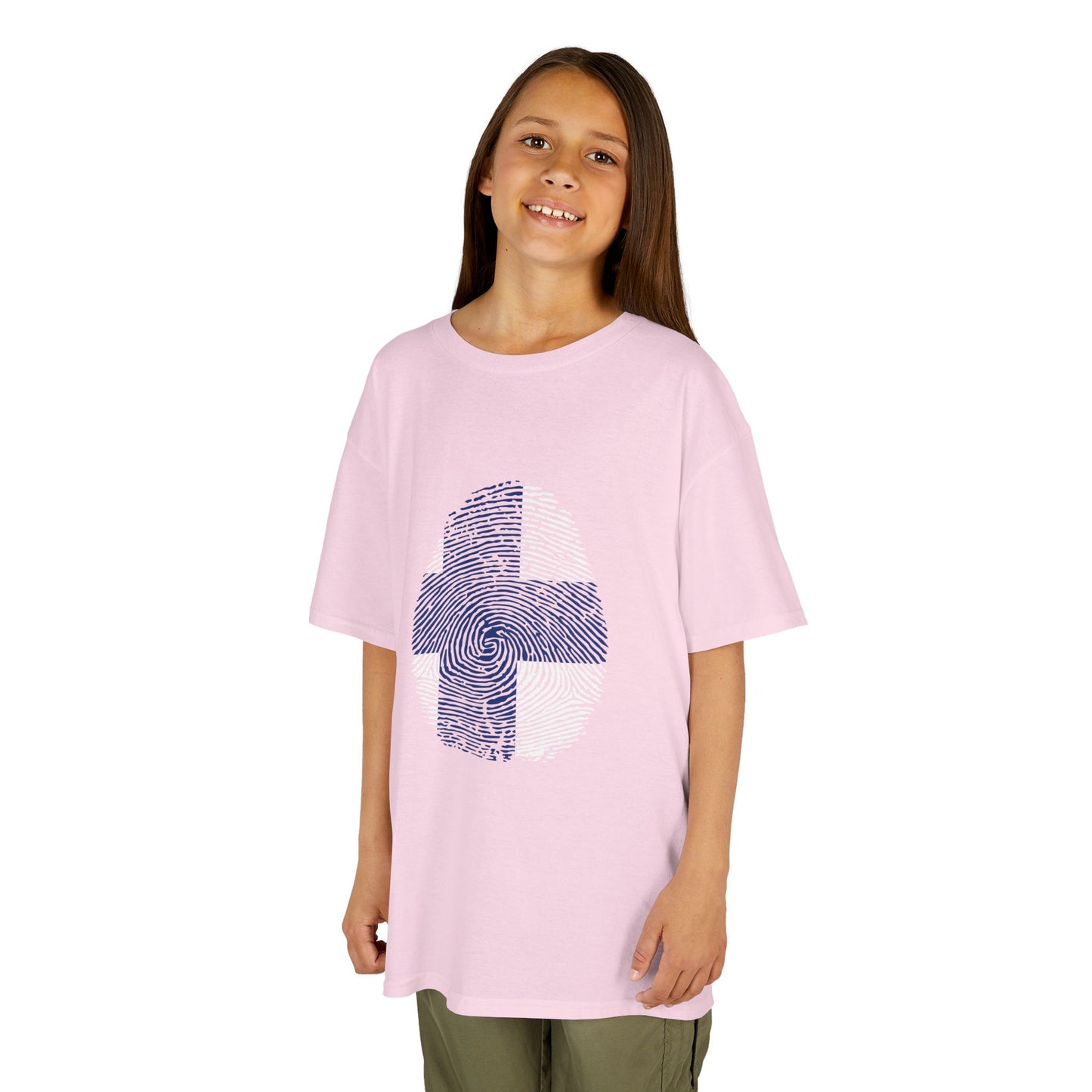 FINLAND Fingerprint flag Soccer World Cup Fan T-Shirt (KIDS - UNISEX)