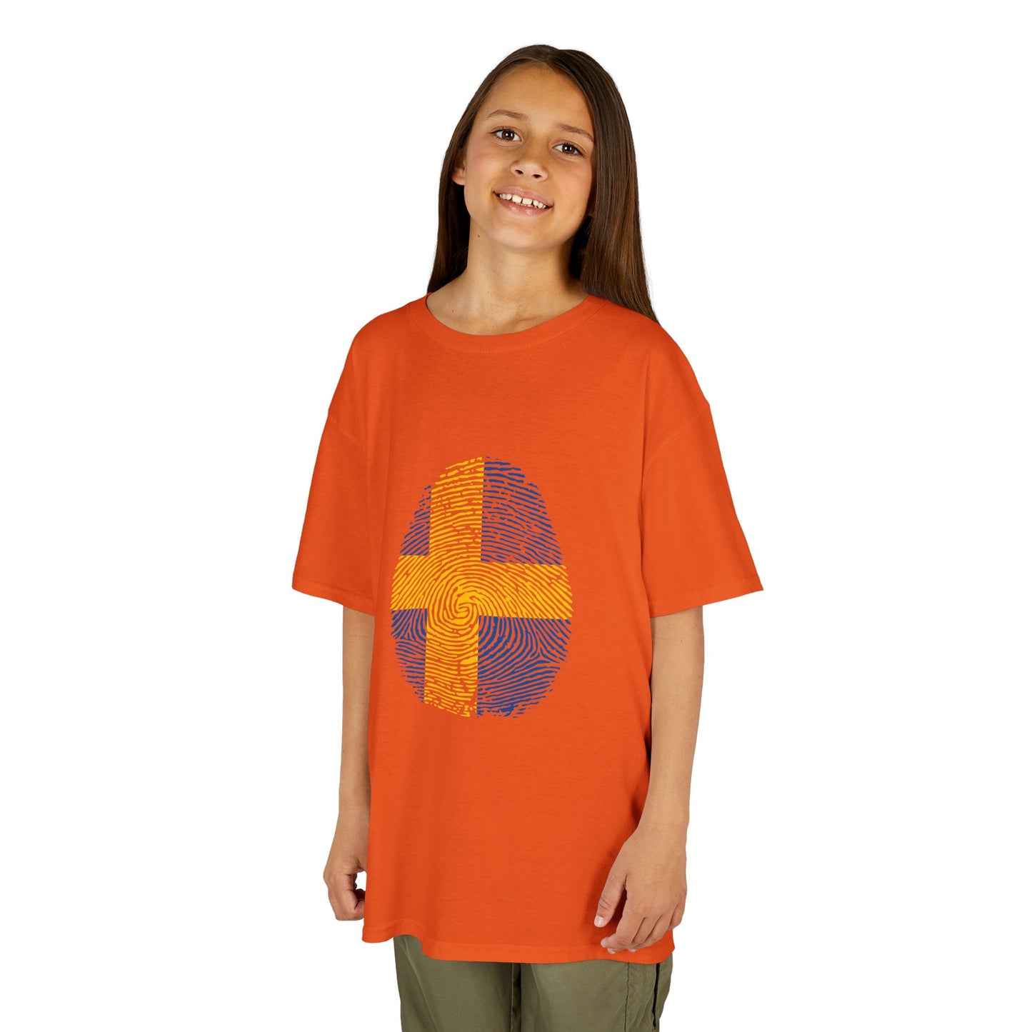 SWEDEN Fingerprint flag Soccer World Cup Fan T-Shirt (KIDS - UNISEX)